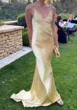 Sexy Backless Yellow Mermaid Prom Dress Evening Gown HZ1023