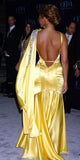 Charming Mermaid Rhinestone Yellow Satin Open Back Party Dress Evening Dress HZ1023