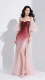 Pink Ombre Mermaid Off the Shoulder Sequin Tulle Prom Dress Party Dress 16th Birthday Dress HZ1023