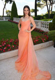 Orange Sheath Strapless Chiffon Long Party Dress Prom Dress HZ1023