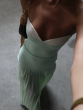 Mint Green A Line Sweetheart Neck Satin Chiffon Long Prom Dress Evening Dress HZ1023