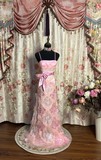 Vintage Pink A Line One Spaghetti Strap Lace Beaded Satin Long Prom Dress Evening Dress HZ1023