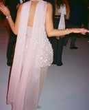 Shiny Sheath Strapless Light Pink Sequin Prom Dress Evening Dress HZ1023