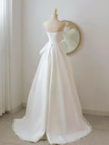 Elegant A Line Strapless White Organza Long Prom Dress Formal Dress HZ1023