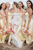 Yellow A Line Spaghetti Straps Satin Long Prom Dress Bridesmaid Dress HZ1023