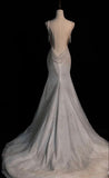 Elegant White Mermaid Spaghetti Straps Sequin Tulle Open Back Long Party Dress Date Dress HZ1023