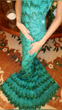 Gorgeous Sheath Strapless Bead Sequin Green Satin Long Sweep Party Dress with Slit HZ1023