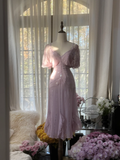 Gentle A Line V Neck Sequin Light Purple Chiffon Party Dress Wedding Guest Dress HZ1023