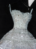 Exquisite White Beaded Ball Gown Strapless Sequin Tulle Prom Dress Party Dress HZ1023