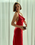 Sexy Sheath Halter Red Satin Long Open Back Prom Dress Evening Dress HZ1023