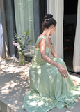 Elegant Green A Line Spaghetti Strap Chiffon Long Prom Dress Party Dress HZ1023