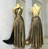Sexy A Line One Shoulder Green Satin Open Back Prom Dress Evening Dress HZ1023