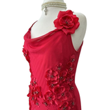 Spaghetti Straps Red Chiffon Applique Mermaid Prom Dress Evening Gown HZ1023