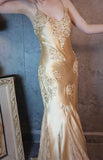 Charming Mermaid Spaghetti Strap Sequin Lace Satin Long Prom Dress Evening Dress HZ1023