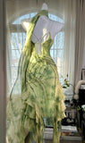 Green A Line Spaghetti Strap Beaded Ruffle Chiffon Short Party Dress Prom Dress HZ1023