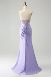 Sexy Mermaid Strapless Beading Satin Prom Dress with Slit HZ1023
