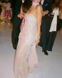 Shiny Sheath Strapless Light Pink Sequin Prom Dress Evening Dress HZ1023