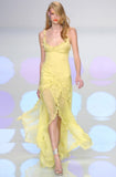 Cute A Line Straps Ruffle Yellow Chiffon Prom Dress Graduation Prom Dress with Slit HZ1023
