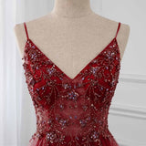 HIGH QUALITY BURGUNDY STRAPS BEADED LONG PARTY DRESS, LONG JUNIOR PROM DRESS HZ1023