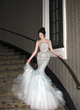 Exquisite Mermaid Round Neck Beaded Sequin Tulle Long Sweep Party Dress Evening Dress HZ1023