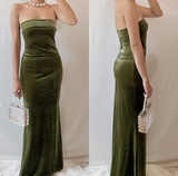 Elegant Mermaid Strapless Velvet Prom Dress Evening Gown HZ1023