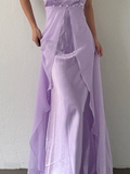 Cute A Line Spaghetti Strap Purple Satin Chiffon Long Prom Dress Evening Dress HZ1023