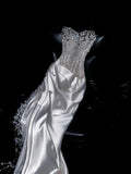 Shiny Sheath Sweetheart Neck Sequin Beaded Satin Prom Dress Evening Dress with Slit HZ1023