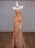 Gorgeous Mermaid Sweetheart Neck Sequin Long Prom Dress Graduation Prom Dress with Slit HZ1023