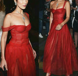 Charming A Line Straps Red Tulle Long Prom Dress Evening Dress HZ1023