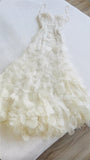 Gorgeous A Line Spaghetti Strap Beaded Sequin Ivory Chiffon Prom Dress Evening Dress HZ1023