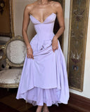 Gentle A Line Sweetheart Neck Corset Purple Satin Tulle Party Dress Wedding Guest Dress HZ1023
