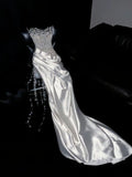 Shiny Sheath Sweetheart Neck Sequin Beaded Satin Prom Dress Evening Dress with Slit HZ1023