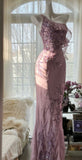 Purple Sheath One Shoulder Beaded Chiffon Long Prom Dress Graduation Prom Dress HZ1023