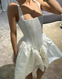 Cute A Line Straps Corset Ivory Satin Short Homecoming Dress Birthday Dress HZ1023