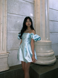 Cute Light Blue Off The Shoulder Puff Sleeves Party Prom Dress Homecoming Dress HZ1023