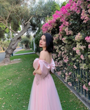 Pink Off The Shoulder Prom Dress Fairy Evening Dress HZ1023