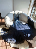 Gorgeous A Line Spaghetti Strap Beaded Sequin Navy Blue Chiffon Long Prom Dress Evening Dress HZ1023