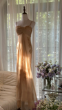 Dreamy Sheath Spaghetti Strap Appliques Chiffon Long Prom Dress Evening Dress HZ1023