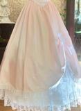 Vintage A Line Sweetheart Neck Lace Light Pink Satin Long Prom Dress Evening Dress HZ1023