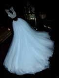 Shiny A Line V Neck Two Piece Beaded Baby Blue Tulle Long Prom Dress Evening Dress HZ1023