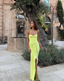 Sexy Sheath Halter Green Chiffon Prom Dress Evening Dress with Slit HZ1023