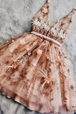 Lace Homecoming Dress V neckline Short Homecoming Gown HZ1023