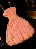 Cute A Line Spaghetti Strap Pleated Orange Satin Short Homecoming Dress Cocktail Dress HZ1023