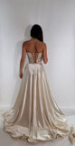 Elegant A Line Strapless Lace Satin Long Prom Dress Evening Dress HZ1023