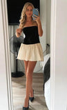 Cute A Line Strapless Black White Satin Short Homecoming Dress Outfits HZ1023