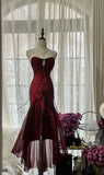 Burgundy Mermaid Halter Rhinestone Ruffle Chiffon Prom Dress Graduation Prom Dress HZ1023