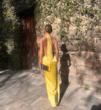 Yellow Sheath V Neck Satin Open Back Long Prom Dress Evening Dress HZ1023