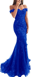 Lace beaded tulle maxi evening dress off the shoulder mermaid formal party dress HZ1023