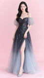 Pink Ombre Mermaid Off the Shoulder Sequin Tulle Prom Dress Party Dress 16th Birthday Dress HZ1023