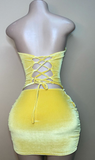 Sexy Strapless Yellow Velvet Prom Dress ,Charming Homecoming Dress HZ1023